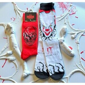 Horror Socks Set (2 Pairs): Pennywise IT Chapter 2 + Stranger Things | Unisex